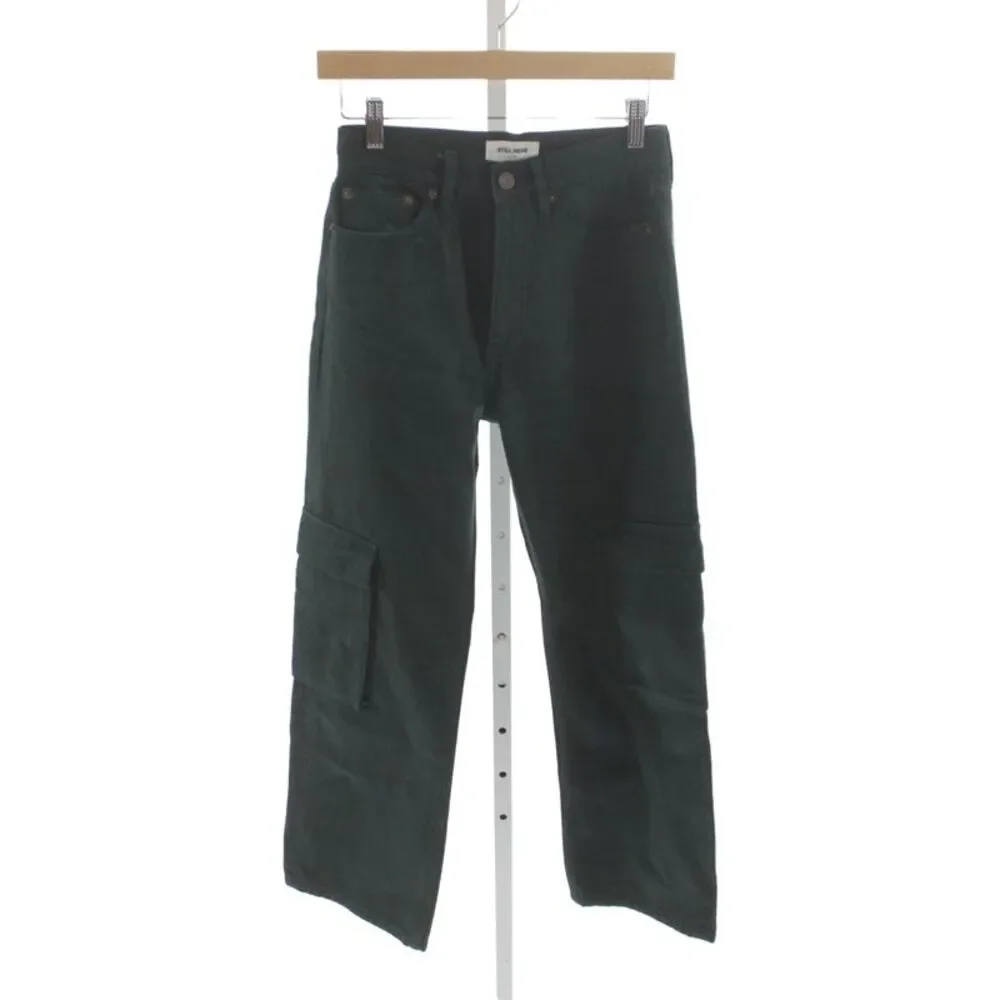Still Here Unisex Cargo Pants Green High Rise 100% Cotton Button Size 24
